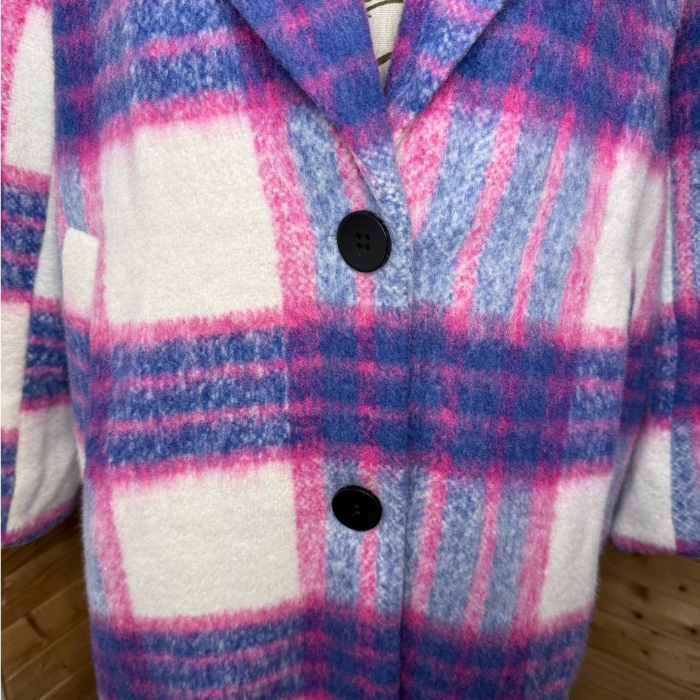 Fashion Nova Pink and Purple Plaid Teddy Jacket - Picture 2 of 5